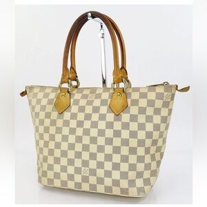 Louis Vuitton Cream and Tan Checkered Tote
